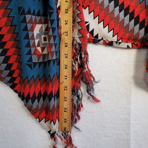 Billabong Cardigan Shawl Womens Medium Aztec Print Multicolored Fringed Boho - Picture 8 of 9